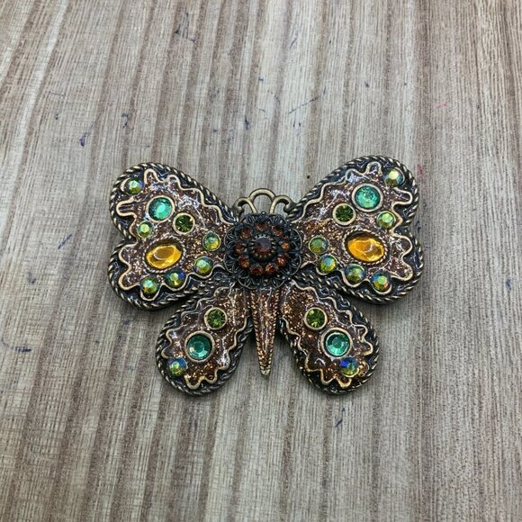 Chico’s Multi Colored Rhinestone Gold Tone Butterfly Pin Brooch - Picture 1 of 6